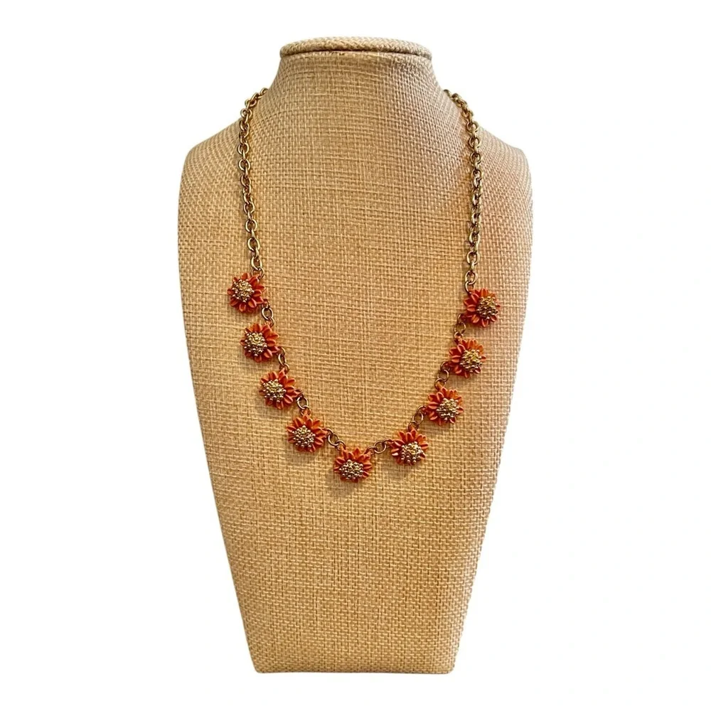 Floral Necklace with Orange and Gold Accents - 18” Plus 3” Extender